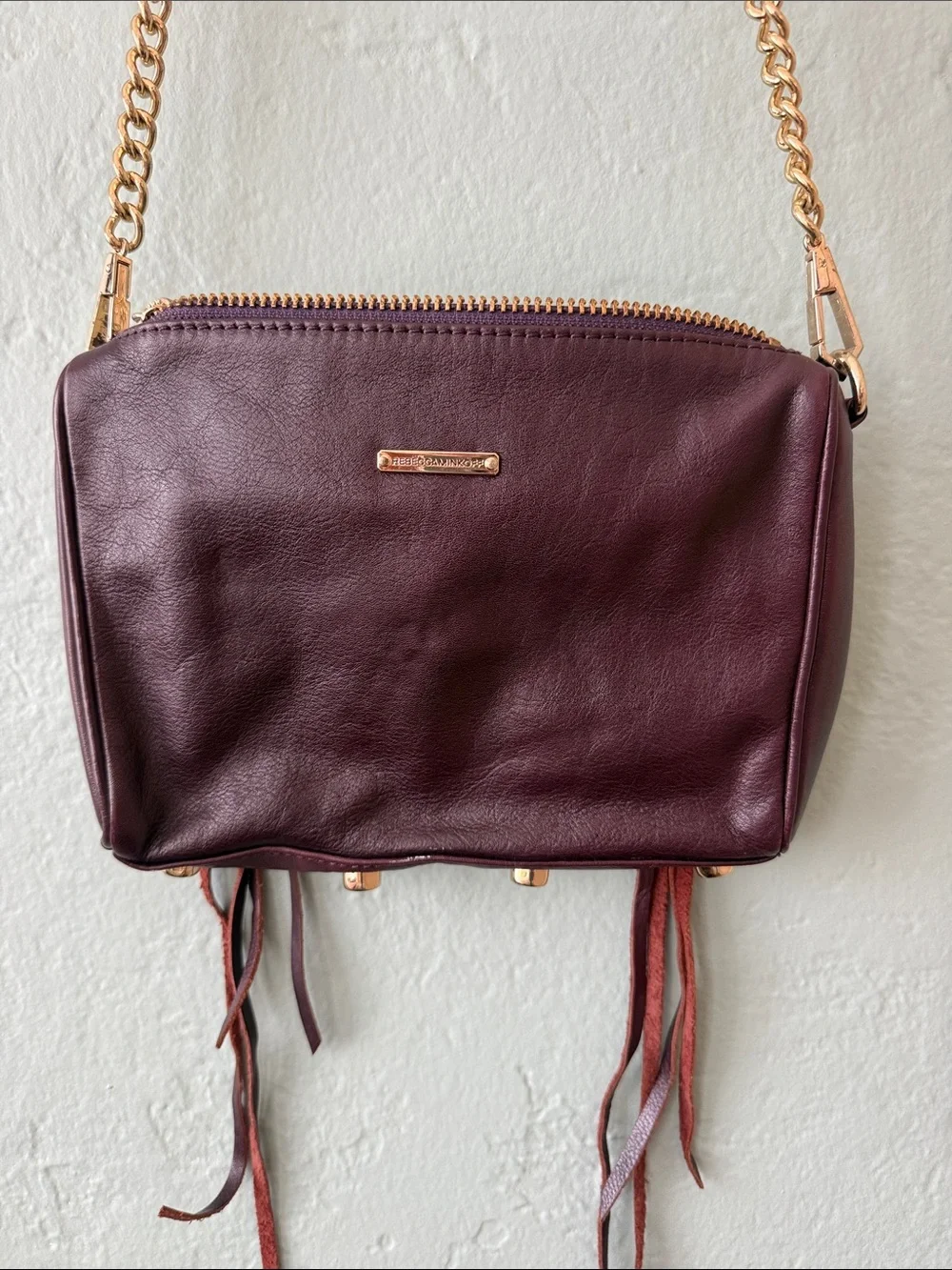 Rebecca Minkoff Compact Dark Purple Crossbody Bag with Gold Chain Strap